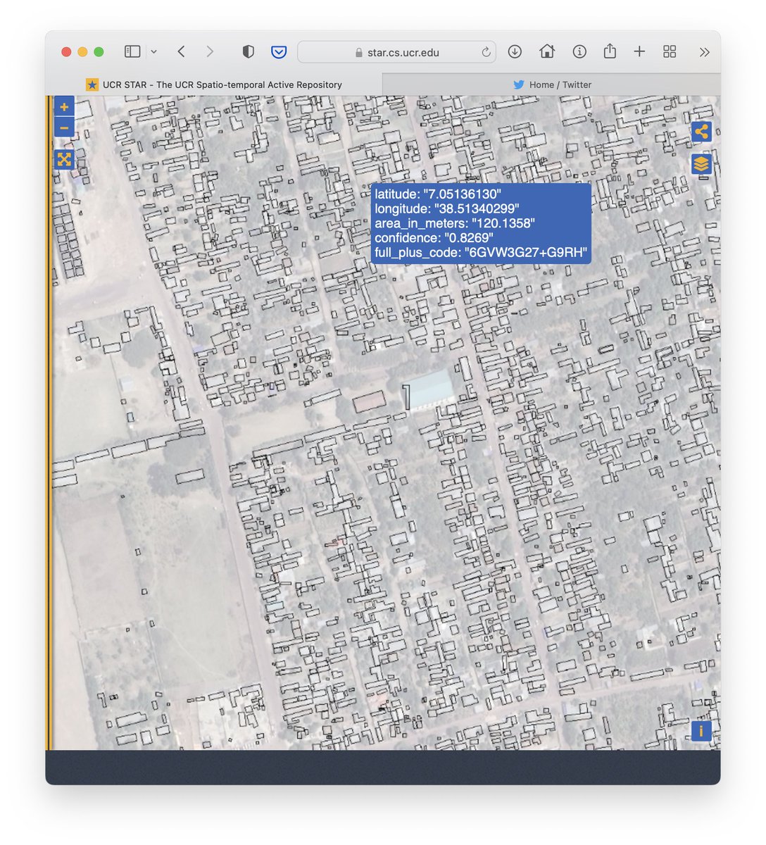 ucrstar's tweet photo. Check out our newest dataset, 516 million buildings in Africa extracted from satellite imagery by @GoogleAI team. This dataset has a higher coverage than the Microsoft  building dataset. We'll let the community judge the quality. #Africa #OpenData #GIS
https://t.co/rJXDM9Edhm https://t.co/QmLFF2xOGS