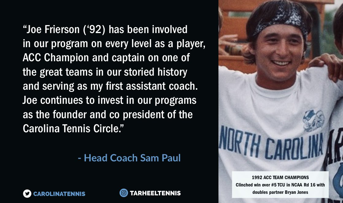 carolinatennis's tweet photo. #ThrowbackThursday Joe Frierson, currently Senior Vice President at Merril Lynch Wealth Management, captained Carolina to the 1992 ACC Championship and NCAA Quarterfinals https://t.co/ywdS9reGgB