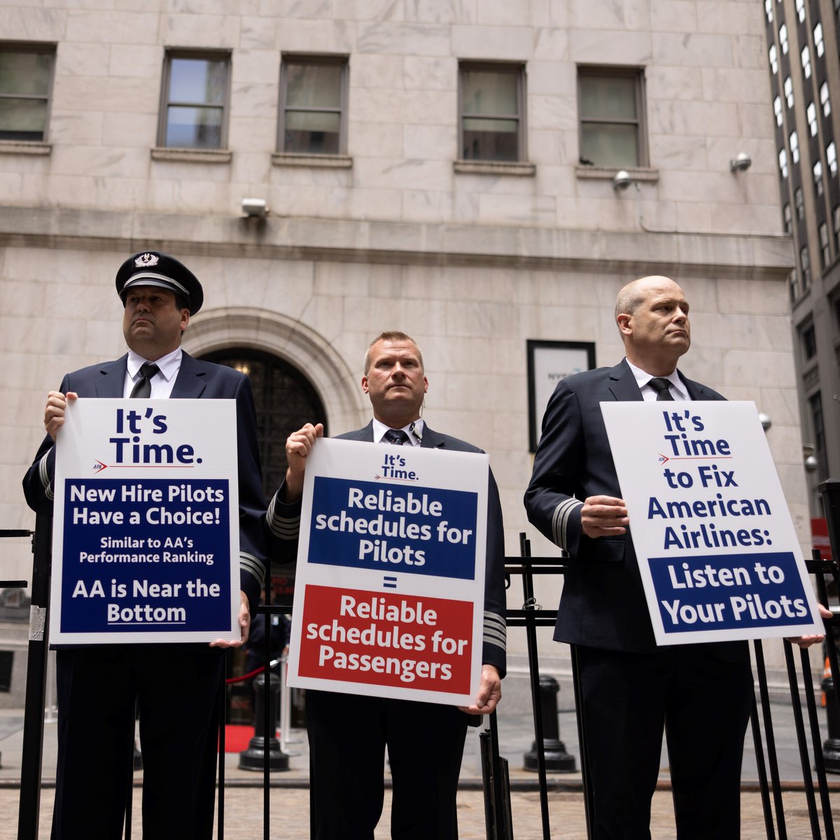 AlliedPilots's tweet photo. Last week, we were on Wall Street. If @AmericanAir execs won't listen to pilots and passengers, hopefully they'll heed investors who are also saying enough is enough. Scheduling and reliability must be fixed, and #thefixissectionsix / #thefixissection6. https://t.co/RkkEhS1mTa
