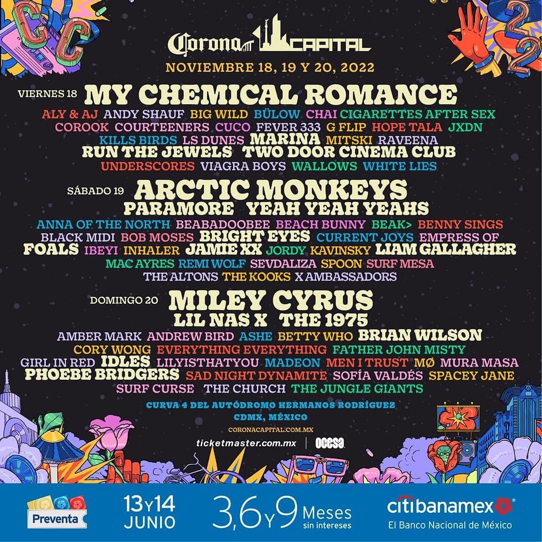 My Chemical Romance, Arctic Monkeys, Miley Cirus y más en el Corona Capital 2022 ✨🙌🏽