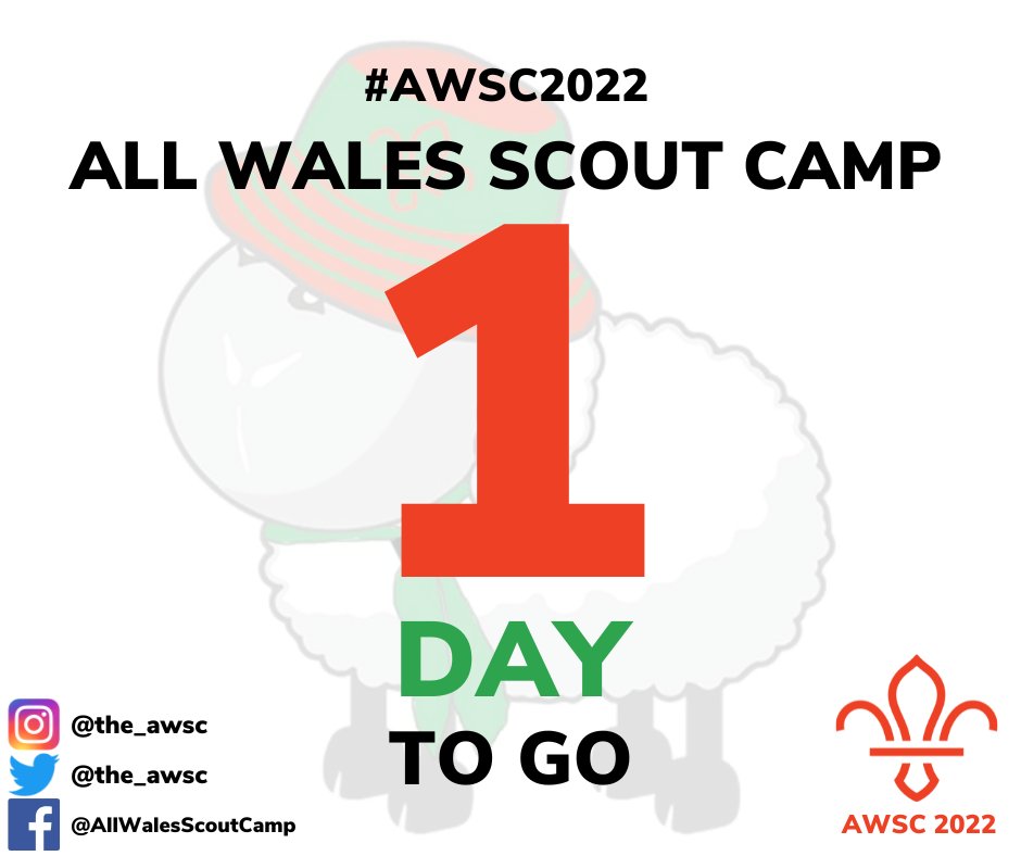 1 DAY TO GO (well less than 24 hours!!) until All Wales Scout Camp 2022!!

Have you finished packing? Don't forget to pack your swimming trunks for rafting, a small notebook and pen for activity codes and your best neon outfits for the Neon Disco on Saturday night! (1/2)