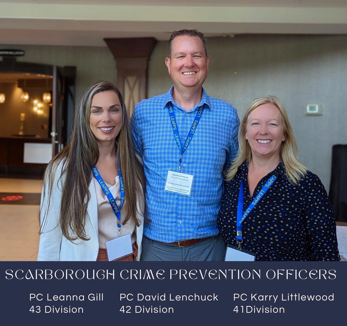 Thank you LEAPPS for putting on a great conference the past 3 days. It was great to see all of the Scarborough Crime Prevention Officers in attendance. Collaboratively we are here to assist the community and were able to learn about many resources available to elders.

#ScarbTO