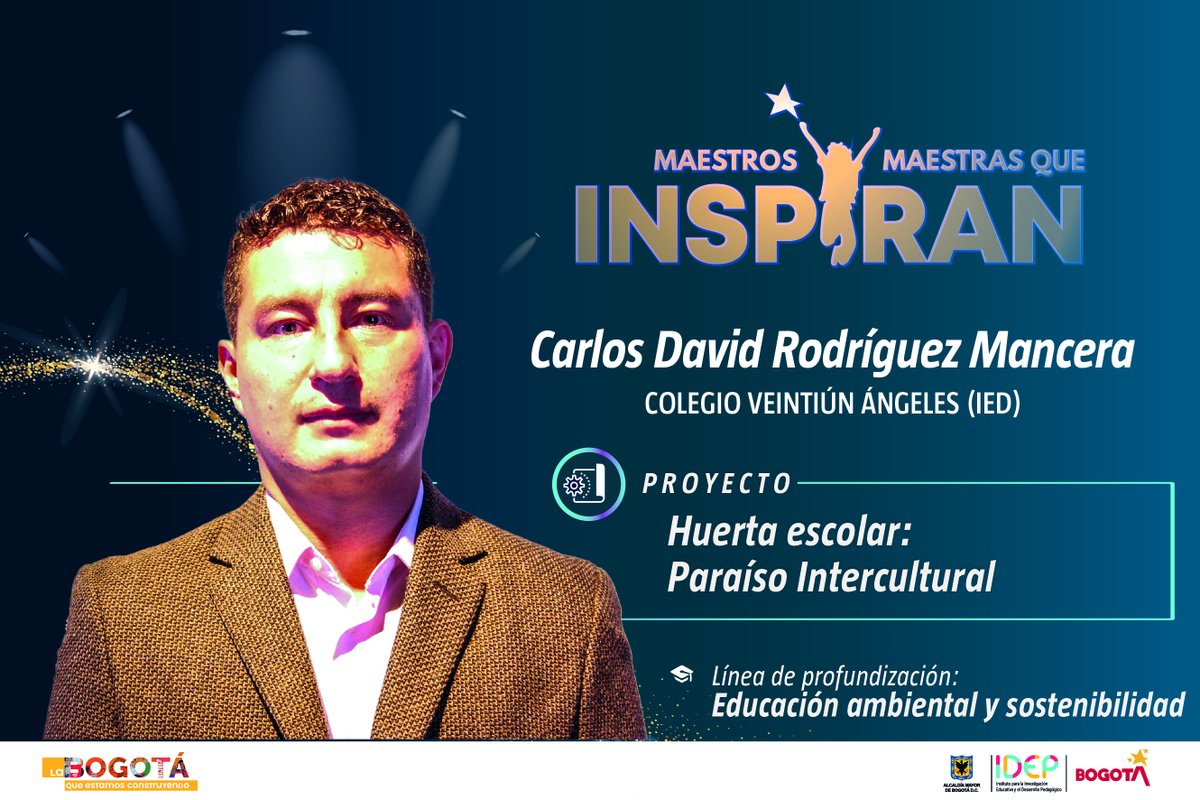 IDEP_Bogota's tweet photo. #PorTiProfe De manera especial felicitamos al maestro inspirador Carlos David Rodríguez; su propuesta busca democratizar la escuela y formar en ciudadanía activa y ambiental en el Colegio Veintiún Ángeles (IED).👏👏 https://t.co/SA1HAprxUM
