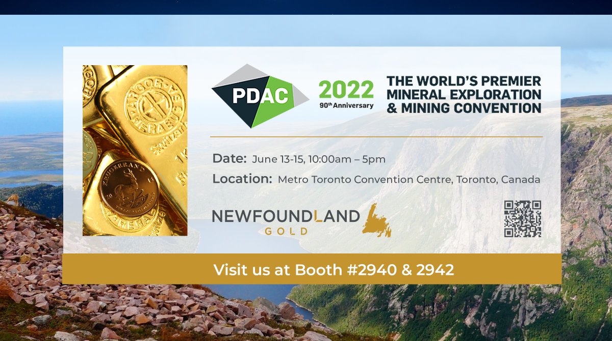 GoldnNFLD's tweet photo. Join Newfoundland Gold next week at PDAC, June 13th - 15th at the Metro Toronto Convention Centre.
Visit us at Booth #2940
We look forward to seeing you there! https://t.co/cs3RvkKb6L