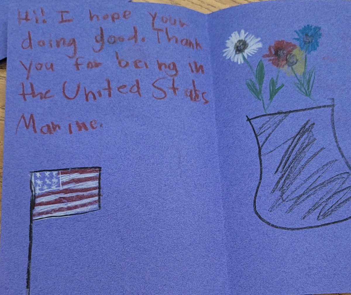 My class did an amazing job creating cards for a former student who is a marine!