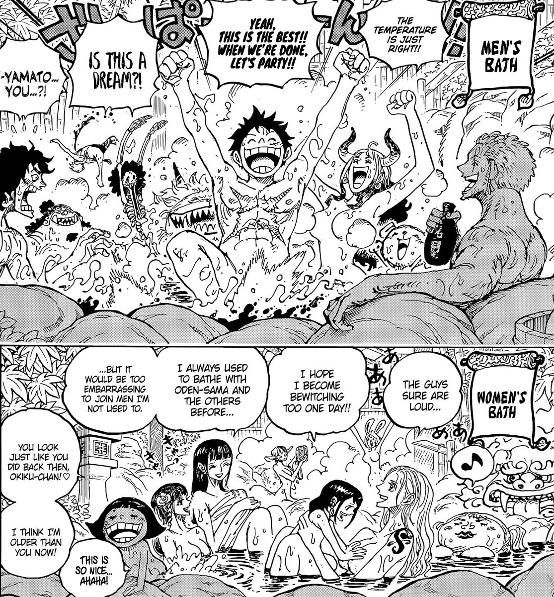 The25thBam_'s tweet photo. #ONEPIECE1052 kiku in the womans bath and yamato in the mens this is trans rights https://t.co/aQ18c0DxHf