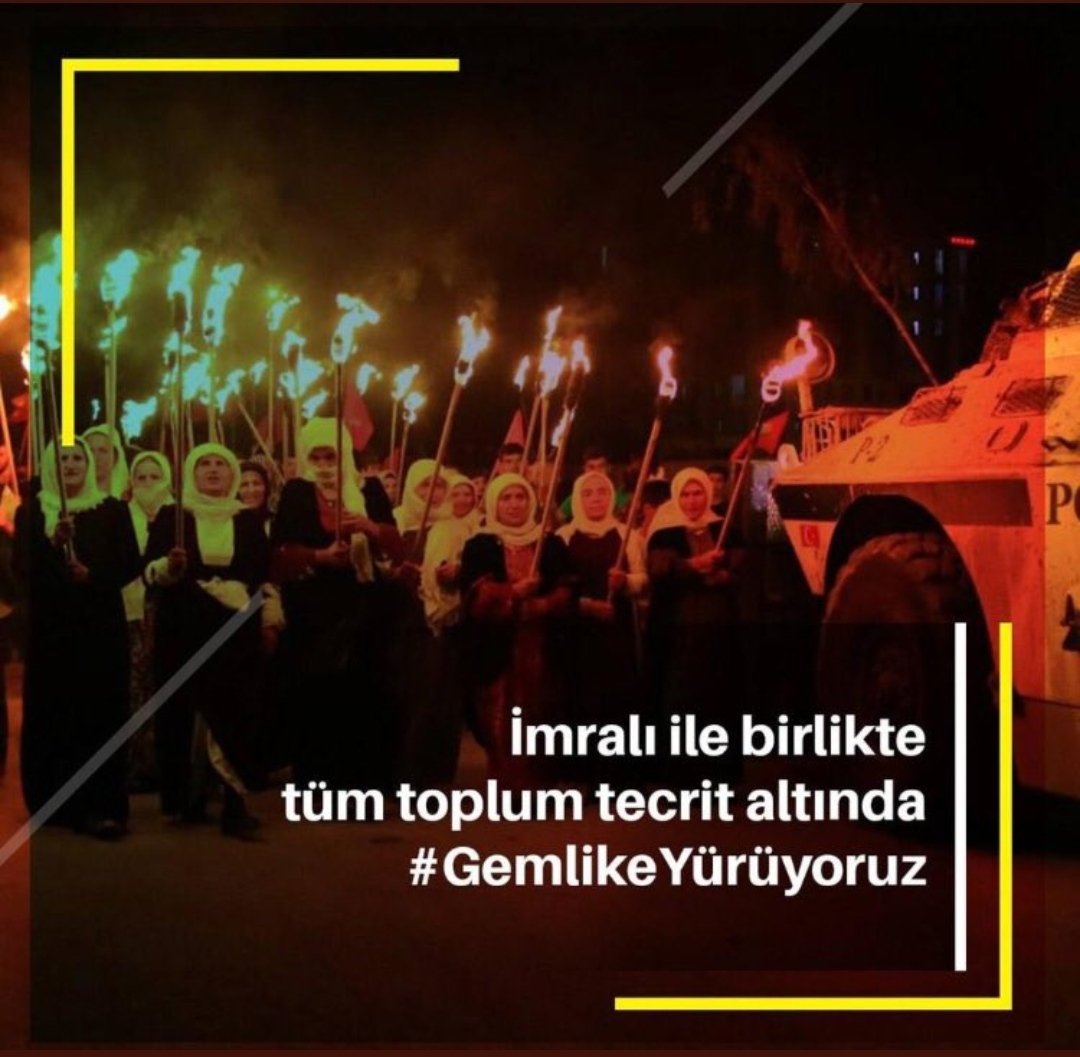 Kürt sorununu baskı, inkar ve imhayla çözmeye çalışan iktidara karşı, Türkiye halklarıyla tecrit politikalarını geriletmek ve etkisini kırmak için birlikte 

İmralı ile birlikte tüm toplum tecrit altında!   #GemlikeYürüyoruz ✌️