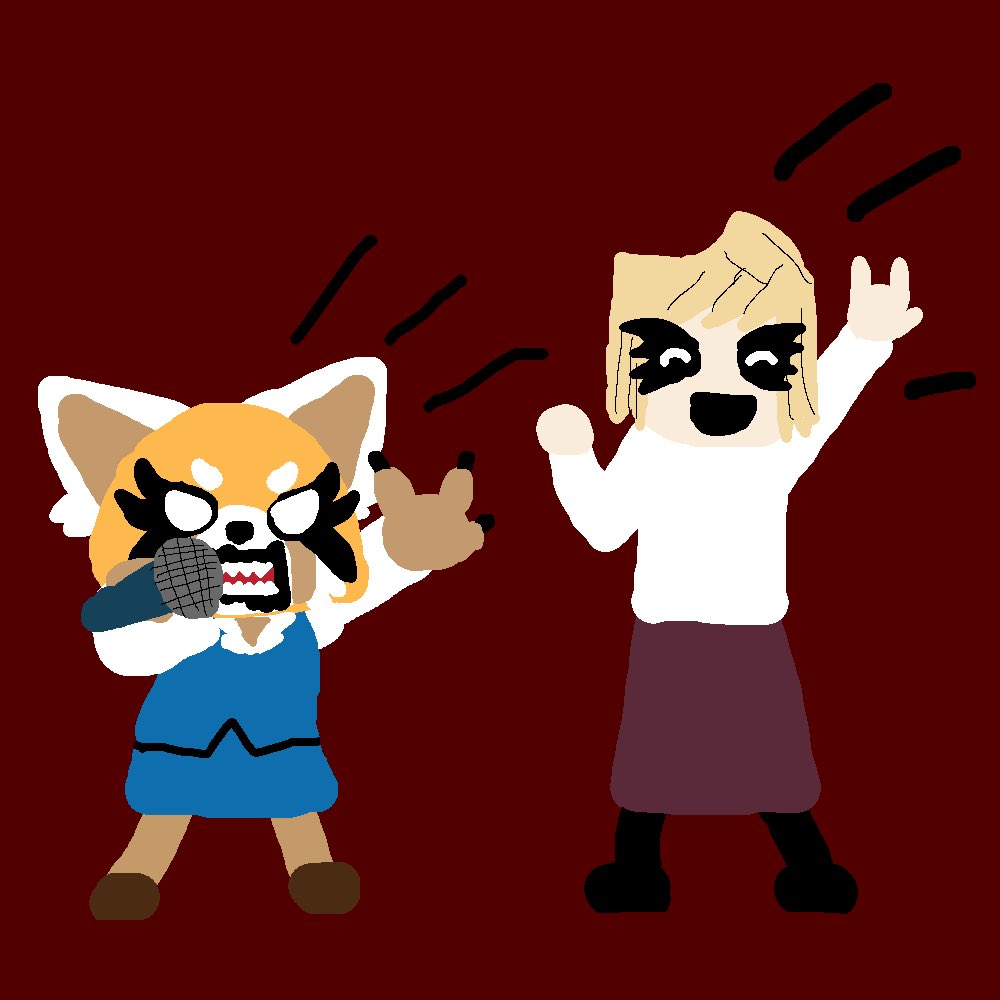 As I said in my last post here is Retsuko and I in “aggressive” forms. When Retsuko gets mad in the show she transforms into this form and gets her anger out by singing some heavy metal! I am singing along with her here and having a great time too!