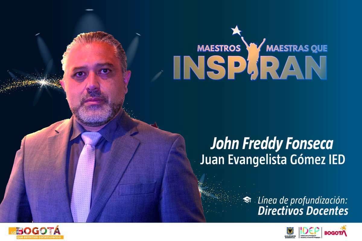 IDEP_Bogota's tweet photo. #PorTiProfe Felicitamos al rector John Freddy Fonseca. Su liderazgo pedagógico, que comparte con su equipo, es pieza clave para avanzar en procesos de innovación, investigación y reflexión pedagógica como herramientas para enfrentar los desafíos de la educación en su colegio.👏🥇 https://t.co/zSacH0kbGa