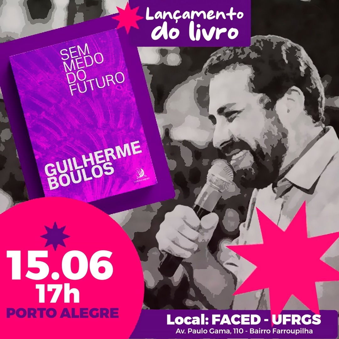 IMPERDÍVEL!!! 

Dia 15/06 tem <a href="/GuilhermeBoulos/">Guilherme Boulos</a> lançando o livro "Sem Medo do Futuro" em Porto Alegre! 

Anota aí: lançamento a partir das 17h, na Faced - UFRGS (Av. Paulo Gama, 110).

Divulga pros amigues e bora lá!