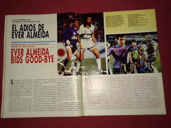 𝐉𝐮𝐞𝐯𝐞𝐬 𝐞𝐧 𝐞𝐥 𝐑𝐞𝐜𝐮𝐞𝐫𝐝𝐨 📖

Aquella noche calurosa de marzo de 1991 sería la última del gran Ever Hugo Almeida defendiendo la portería decana.
<a href="/everhugo48/">Ever Hugo Almeida</a>
"El legendario" portero del #ClubOlimpia realizaba su último partido y recibía un homenaje de despedida.