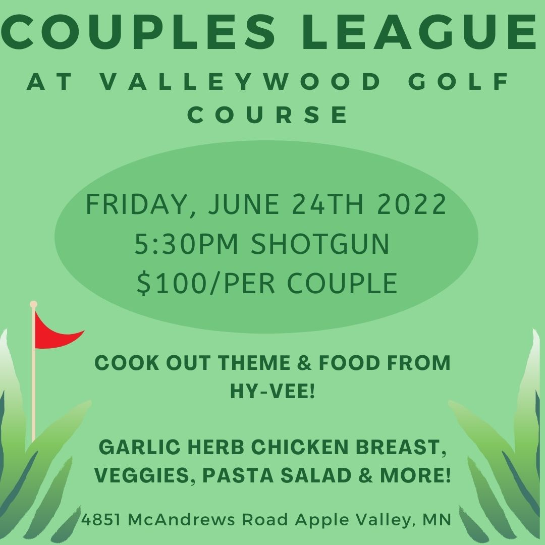 New event!!! We will have our first cook out themed Couples Night of the year on Friday, June 24th at 5:30! 
Click the link below to sign up, and if you have any questions, give us a call at (952) 953-2323, or email jordan.johnson@applevalleymn.gov
signupgenius.com/go/10C0C4EAFAA…