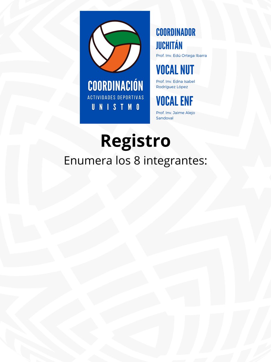 EduOrtegaIbarra's tweet photo. 🤾🏼‍♂️ Buenas tardes.

🏀 Por parte de la Coordinación de Actividades Deportivas se comparte la siguiente invitación.

🤾🏼‍♀️ Los formatos de registro pueden pedirlos en la Jefatura de Carrera de Nutrición; ahí mismo se entregarían en el trayecto del día.

🏁 ¡Muchas gracias! https://t.co/7jkODhJwrN