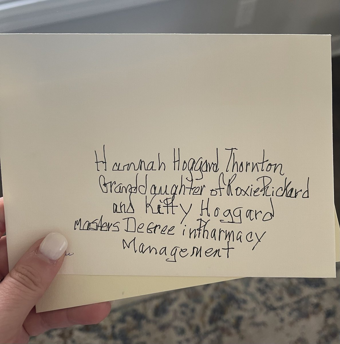 HannahTPharmD's tweet photo. My 94 year old grandmothers (who go to the same church) had their church send me a congrats card for getting my Masters 🥹 Sometimes you forget all the people who are cheering you on. 💜 https://t.co/XTEr51OOHr