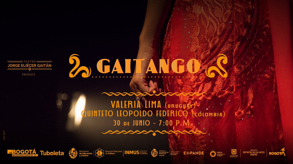 #Gaitango🎻🎹 Vive una gran noche de tango el 30Jun con:

🔹Valeria Lima, una de las máximas referentes del tango en Uruguay.
🔹Quinteto Leopoldo Federico, agrupación colombiana tres veces nominada a los premios Grammy Latino.

Entradas en👉 bit.ly/Gaitango