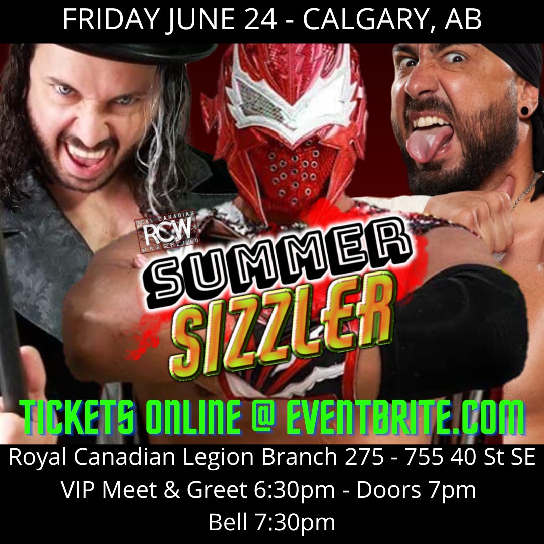 🚨BLOCKBUSTER MAIN EVENT SIGNED FOR 
RCW SUMMER SIZZLER on June 24th in Calgary🚨
<a href="/OmenLestat/">The Omen Gabriel Lestat</a> vs <a href="/aeroboyoficial/">Héroe Clandestino 🆎</a> vs <a href="/TrueRajSingh/">Raj “Champagne” Singh 🍾</a> 
Advance tickets on sale now at eventbrite.ca/e/rcw-summer-s…