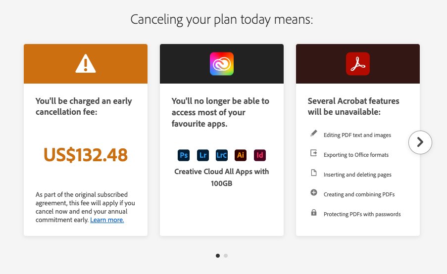 I am NOT feeling the love <a href="/Adobe/">Adobe</a>.
Cancelling after 7 months of minimal use not to mention the years of pre-subscription use and you want to charge me. Sad.