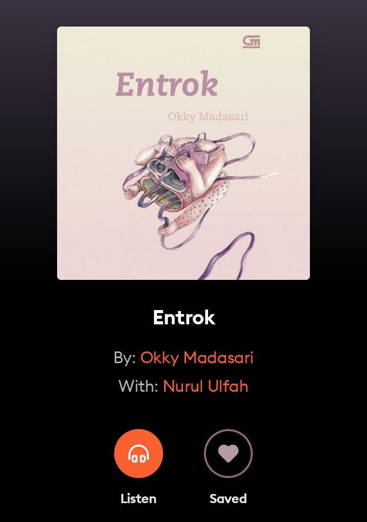 bibliohwa's tweet photo. Aku lagi dengerin audiobook Entrok karya @okkymadasari di aplikasi @StorytelID 😆

Suka banget sama aplikasi ini bisa dengerin buku dimana aja 🫶 https://t.co/pW6qA1m7Di