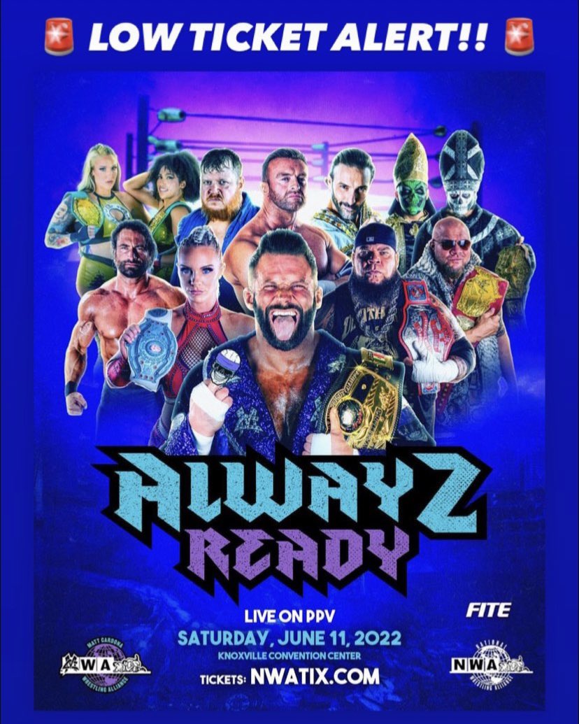 🚨 Tickets running low and moving FAST — don’t miss out! Grab yours NOW at NWATIX.com‼️🎟🔥

#AlwayzReady #Knoxville #Tennessee <a href="/TheMattCardona/">Matt Cardona</a> <a href="/Kamille_brick/">Kamille</a> <a href="/PlanetTyrus/">Tyrus</a> <a href="/Billy/">William Patrick Corgan</a> <a href="/ChrisAdonis/">Chris Masters</a> <a href="/Thomas_Latimer_/">Thomas Raymond Latimer</a> <a href="/RealNickAldis/">Nick Aldis</a> <a href="/JoeGalliNews/">Joe Galli</a> @Sienna <a href="/MartiBelle/">Marti Belle</a>