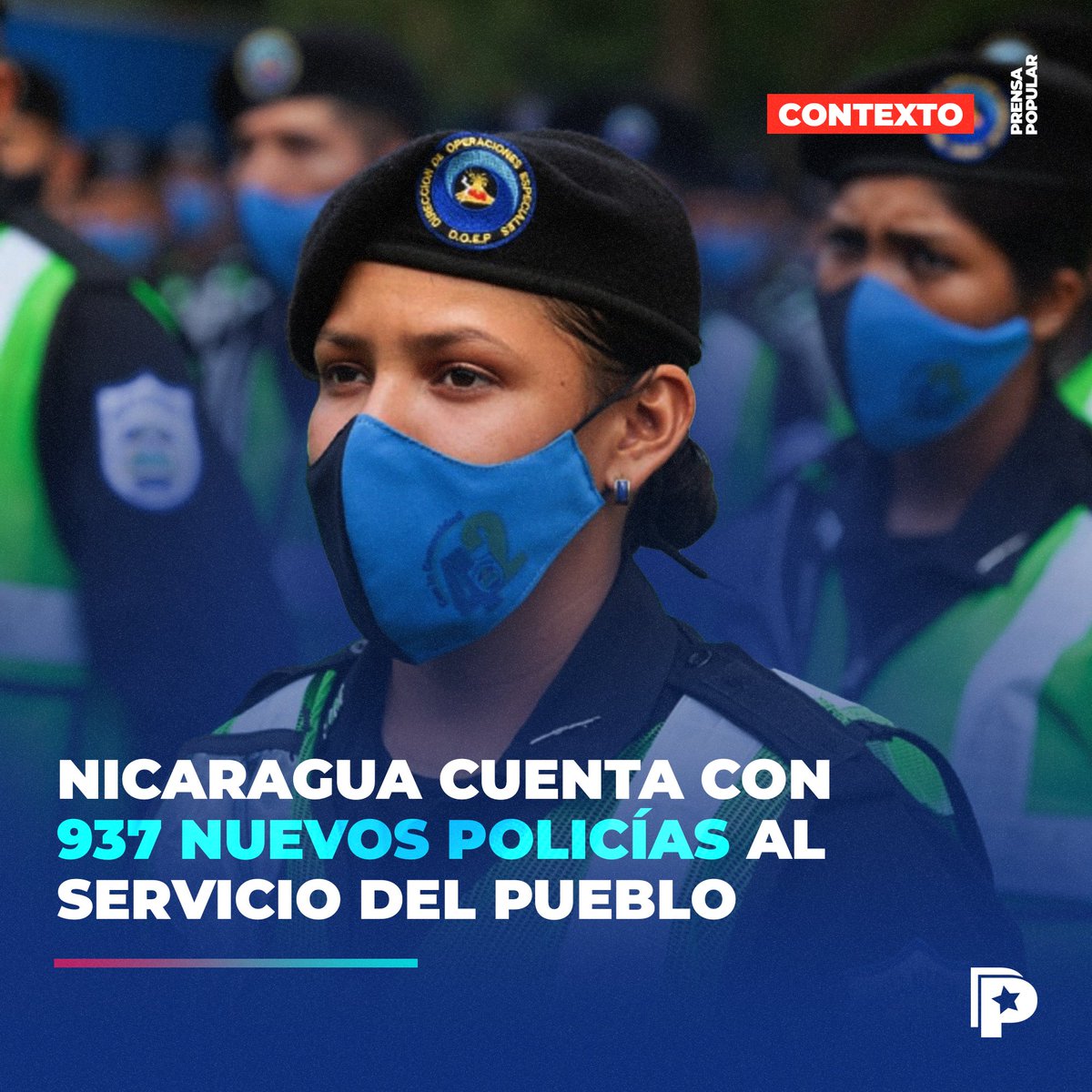 PrensaPopulr's tweet photo. #Avance| La Academia Nacional Walter Mendoza realizó la clausura del primer curso Básico de Policía 2022 en la que se graduaron 937 nuevos agentes que estarán al servicio del pueblo para garantizar la seguridad, paz y tranquilidad. 🇳🇮✊🏻👮🏻‍♂️🚓

#4319FuerzaDeVictorias 
#Nicaragua https://t.co/5MdT5NOsaZ