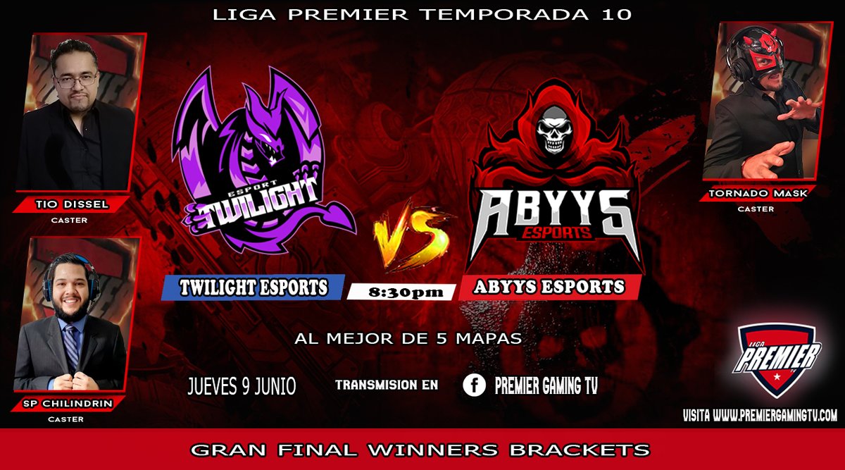 🔴GRAN FINAL WINNERS BRACKETS👀🕣9 de junio Torneo de #GEARS5 T10 🏆🏆

🎙️🔥 
<a href="/TioDissel/">Tio Dissel🎙🔥</a> , <a href="/CHiLiNDRiiN/">CHiLiNDRiiN</a> Y <a href="/Tornado_Mask/">Tornado Mask🌪🇲🇽🎙</a> 

EQUIPOS
<a href="/By__Twilight/">Twilight 🌙</a> VS @AbyysEsports 
 
#gears5 #GearsofWar <a href="/GearsEsports/">Gears Esports</a> <a href="/GearsLATAM/">GearsLATAM</a> 
transmisión por:
facebook.com/PremierGamingT…