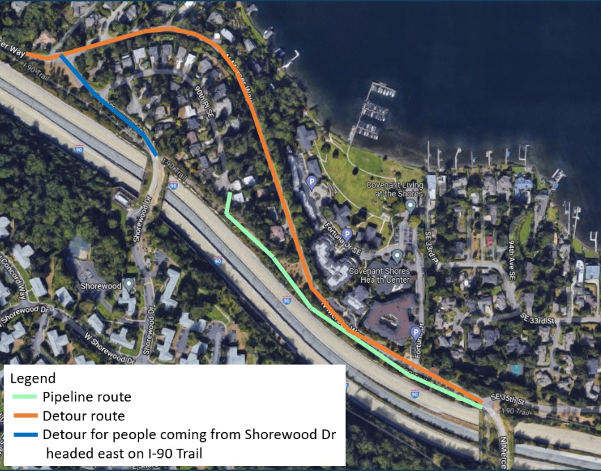 Update: I-90 Trail closures between Shorewood Dr and SE 35th St will begin as early as June 17. This is part of the North Mercer Island/Enatai sewer upgrade: kingcounty.gov/MercerEnataiSe…