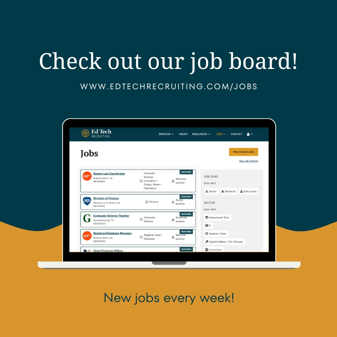 Check out our job board!

Our job board is frequently updated with new, exciting roles. Don’t miss out on these amazing opportunities! Click the link in our bio to be redirected to the job board. 

edtechrecruiting.com/jobs