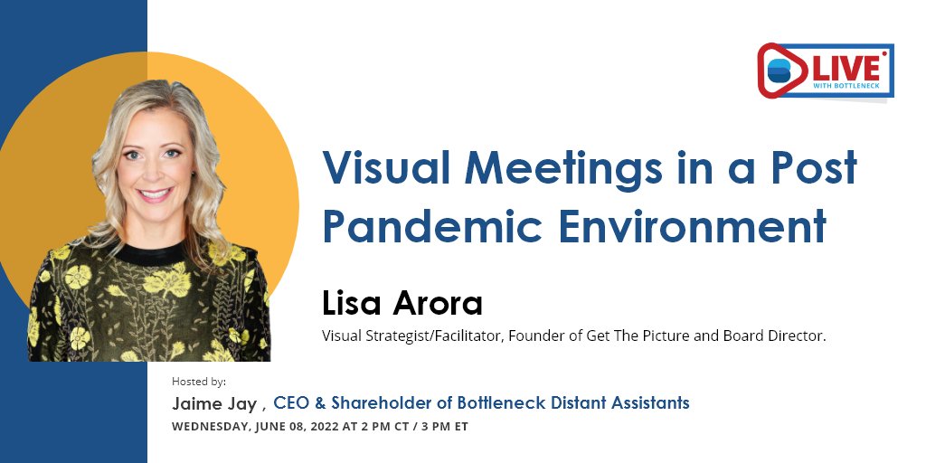 Was SO GREAT to chat with Jaime of <a href="/BottleneckDA/">Bottleneck Distant Assistants</a>  talking all about what visual meetings look like in a post pandemic environment. Go give it a listen here: linkedin.com/video/event/ur…