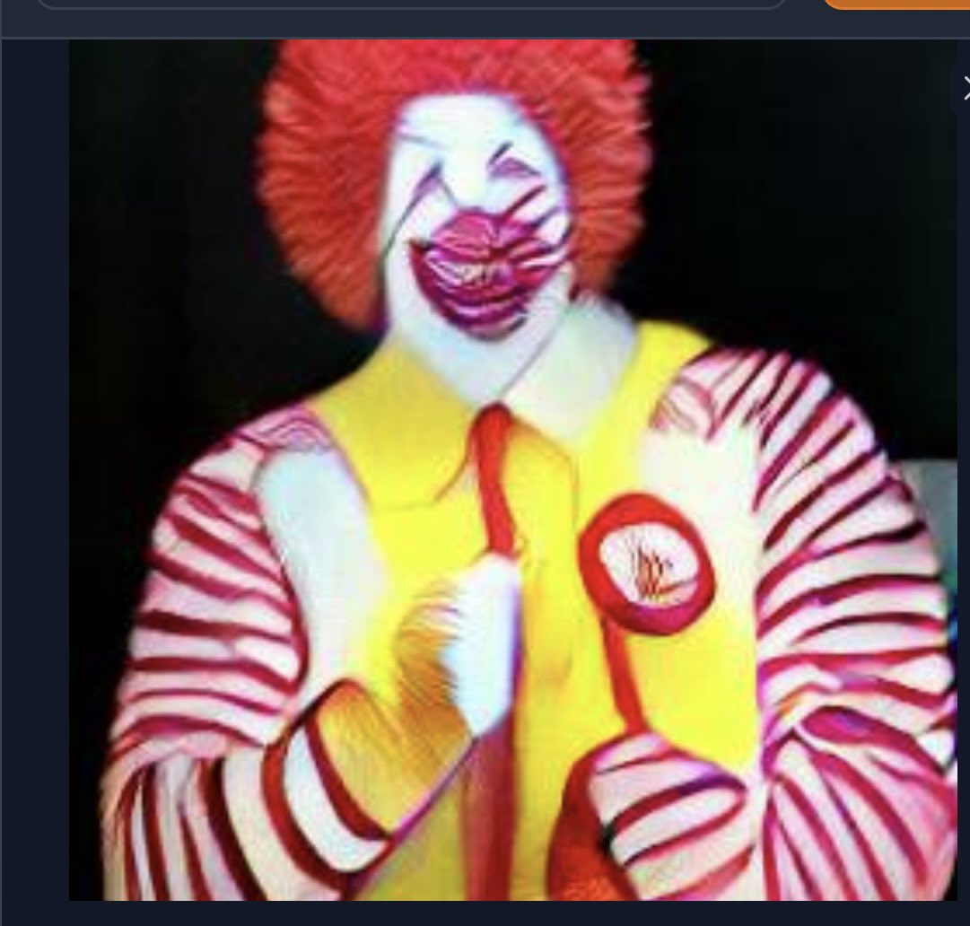 M0NT0NE's tweet photo. Freddy Mercury Ronald McDonald eating #dallemini https://t.co/0KQgjdYT9A