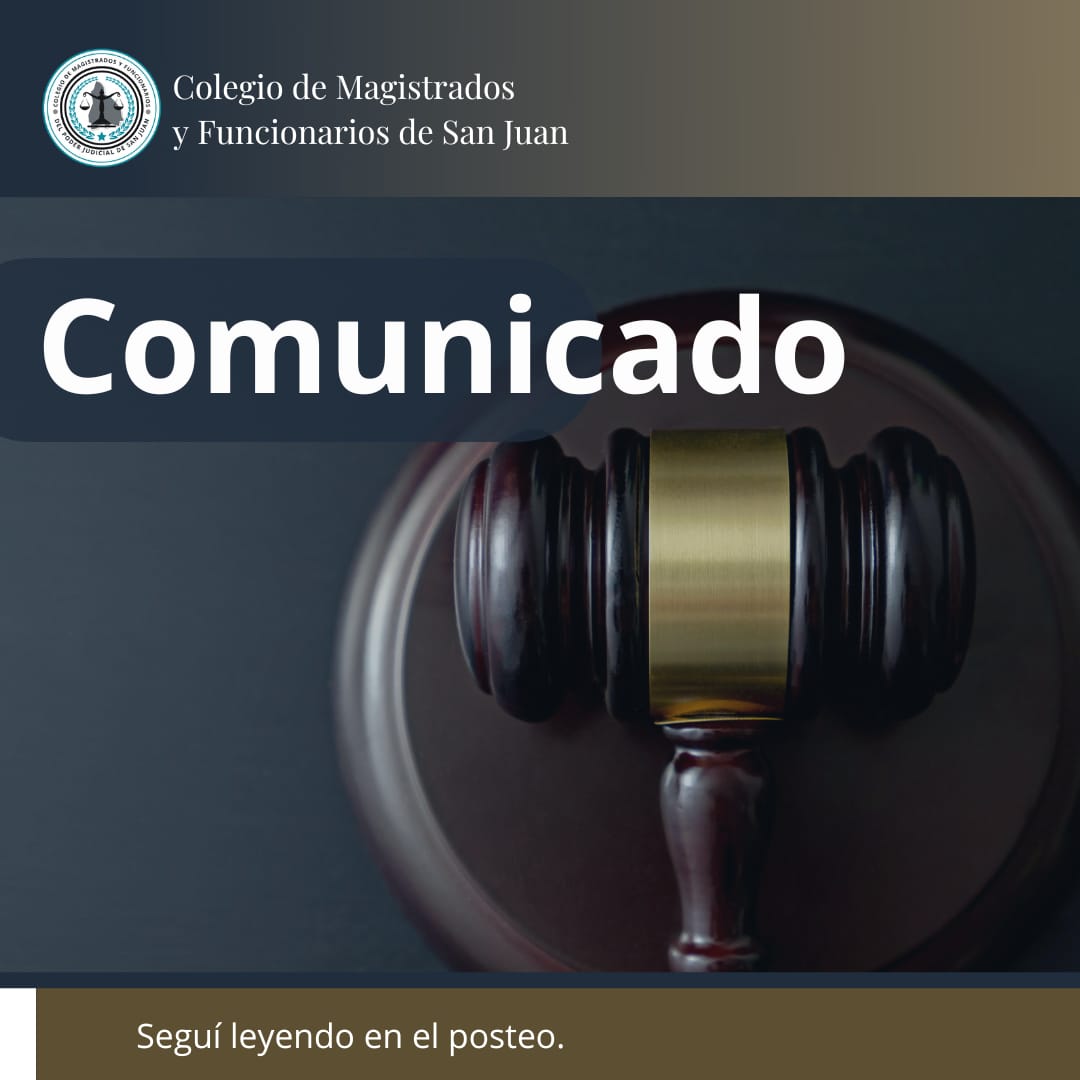 MagistradosSJ's tweet photo. COMUNICADO DEL COLEGIO DE MAGISTRADOS Y FUNCIONARIOS DE SAN JUAN 
.
Ante  la preocupación de los asociados,  por lo dispuesto en  el Acuerdo General de la Corte de Justicia N° 103 del día de la fecha...
Seguir leyendo https://t.co/1MwlnG0fda https://t.co/3kqWEULHNs