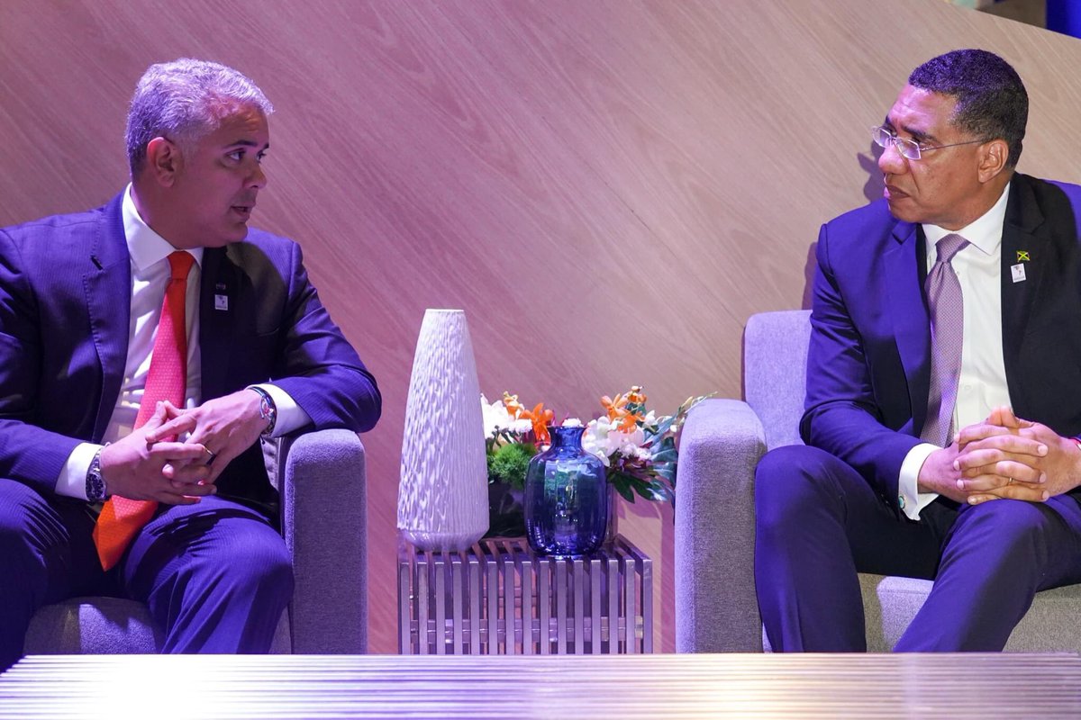AndrewHolnessJM's tweet image. This afternoon I had bilateral discussions with President of Colombia, Iván Duque Márquez. We discussed areas of collaboration between our two countries and I look forward to expanding on them in the very near future.