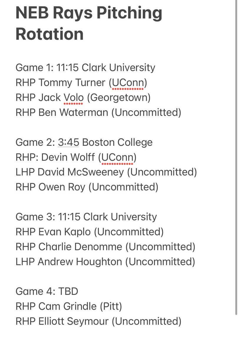 Some really good uncommitted arms throwing for all of our NEB teams   <a href="/NorthEast_BBall/">NEB</a>

Waterman UC RHP 86-89 
McSweeney 6'4 LHP 85-88 
Roy 6'4 RHP with big upside, academic 
Kaplo 83-86 can throw three for strikes
Dennome 6'5 recently up to 90
Houghton up to 85
Seymour up to 86