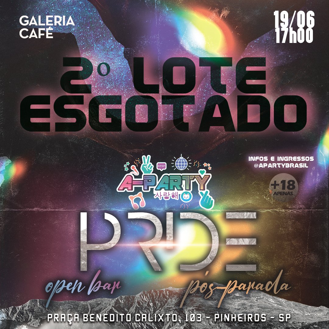 apartybrasil's tweet photo. E o 2ºLOTE da nossa edição #PRIDE #PÓSPARADA que rola no dia 19/06 no @galeriacafesp esgotou!!!

Vem com a gente curtir muito #KPOP num #OPENBAR imperdível com a gente!!! Se joga no link >> https://t.co/jp5D8JjpYe

#apartybrasil #aparty #apartybr #kpopper #lgbtq🌈 #kpopparty https://t.co/Oq25Zki90R