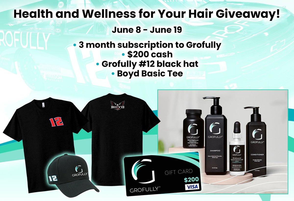 NicolesChoice1's tweet photo. Ends 6/19
#Win FREE Health &amp; Wellness HAIRCARE, $200 CASH, HAT &amp; T-SHIRT from Spencer Boyd &amp; Grofully!!
https://t.co/McLcYvGAry

#free #cash #money #haircare #tee #tshirt #hat   #HairObsessed #NASCAR  #grofully #giveaway #Sweepstakes https://t.co/rzGeskj1av
