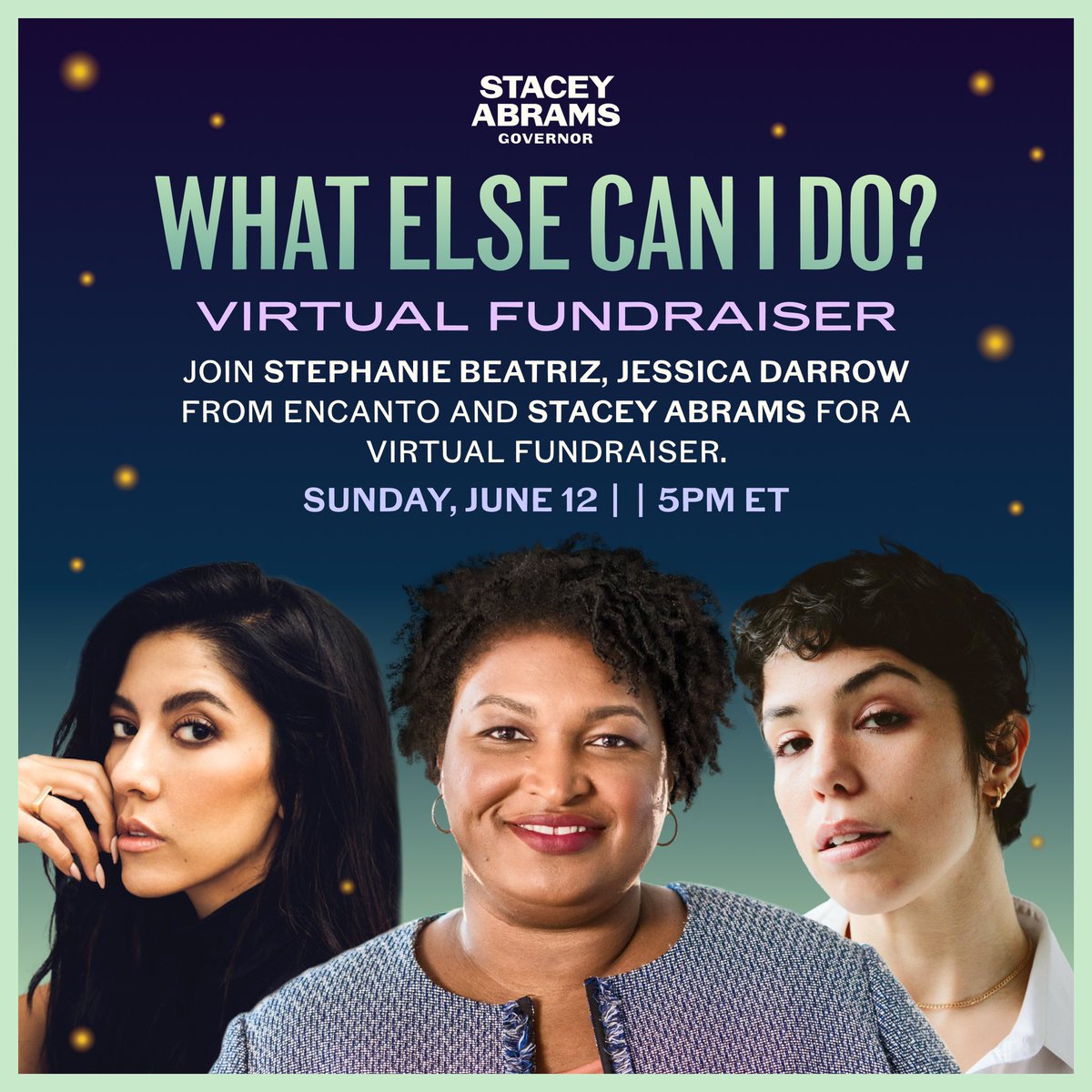 TeamAbrams's tweet photo. Ever wonder “What Else Can I Do?” to help elect @StaceyAbrams the next governor of Georgia?

Here’s your chance to learn more: Chip in $5 to join @iamstephbeatz, @itmejessdarrow and @StaceyAbrams this Sunday at 5 PM ET for a virtual fundraiser.

RSVP: https://t.co/2CovcxnSPz https://t.co/hHoabv9Hoi