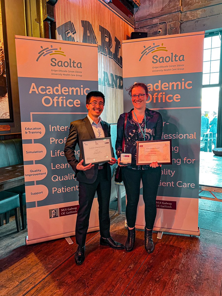 JeeMarcus's tweet photo. Got the opportunity to present at @NUIGalwayMed’s research day and got the award!!! A Better plus is when the partner in crime gets the Best NCHD tutor award! Whooooooo! Thank you to the academic office for the awesome event!#galwayhospital #simulationmedicine #education https://t.co/47lJFV6R4g