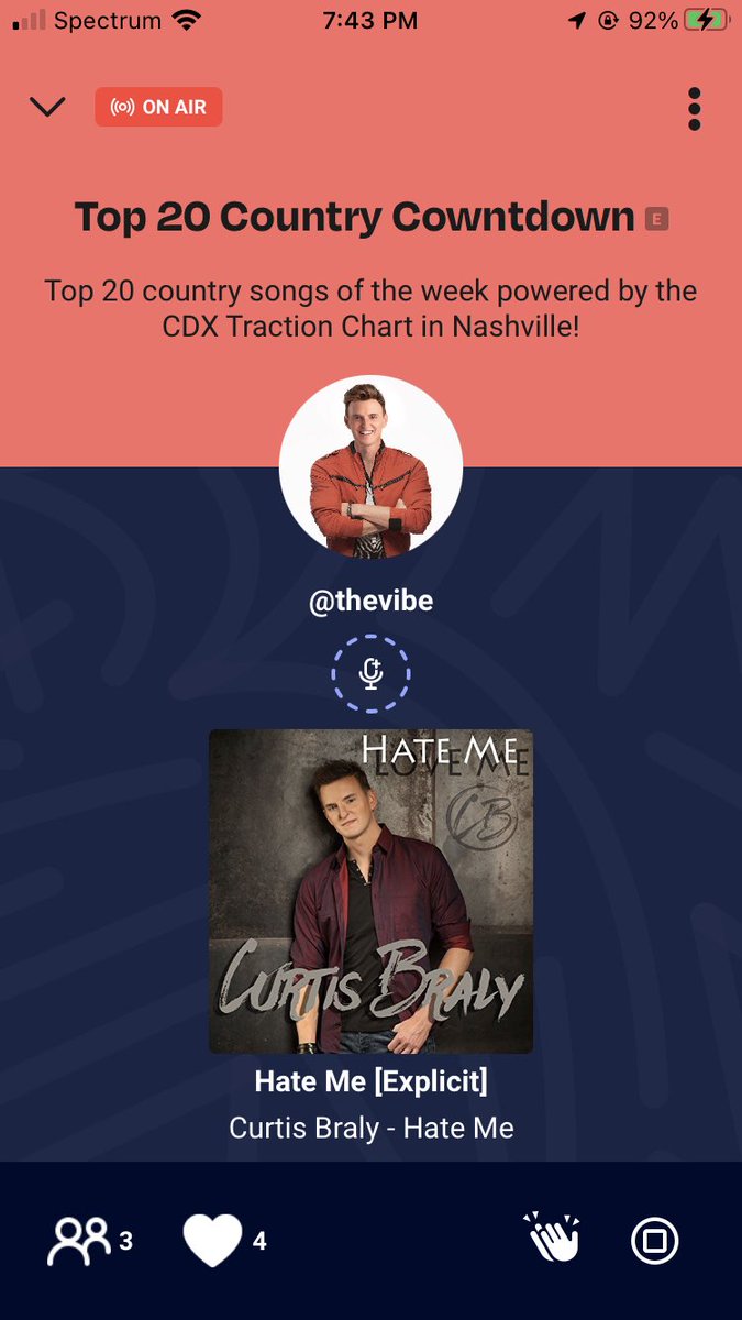 Started with an amazing song by <a href="/CurtisBraly/">Curtis Braly</a> and ending the same way!! #HateMe @OnAmp_ <a href="/VibeOnAir/">The Vibe</a>
