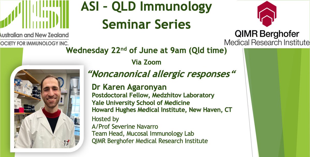 Severine Navarro (@navarroseverine) on Twitter photo The ASI-Qld Committee is very excited to announce this upcoming seminar! Looking forward to hosting Karen Agaronyan first author of the <a href="/ImmunityCP/">Immunity</a> paper on allergic inflammation and Pseudomonas infection <a href="/RMedzhitov/">Ruslan Medzhitov</a> <a href="/ASImmunology/">Australian and New Zealand Society for Immunology</a> @QIMRBerghofer <a href="/sophiecurio/">Sophie Curio</a> The ASI-Qld Committee is very excited to announce this upcoming seminar! Looking forward to hosting Karen Agaronyan first author of the <a href="/ImmunityCP/">Immunity</a> paper on allergic inflammation and Pseudomonas infection <a href="/RMedzhitov/">Ruslan Medzhitov</a> <a href="/ASImmunology/">Australian and New Zealand Society for Immunology</a> @QIMRBerghofer <a href="/sophiecurio/">Sophie Curio</a>