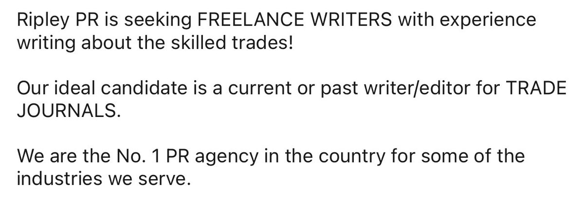 HeatherRipley's tweet photo. Seeking FREELANCE WRITERS with SKILLED TRADES experience!

https://t.co/aC1qa6IhtD

#plumbing #construction #manufacturing #automotive #hvac #php #phcp #electrical #b2bsaas #b2btech #freelancewriters #writer #pr #remotework https://t.co/ua4KTQeSVH