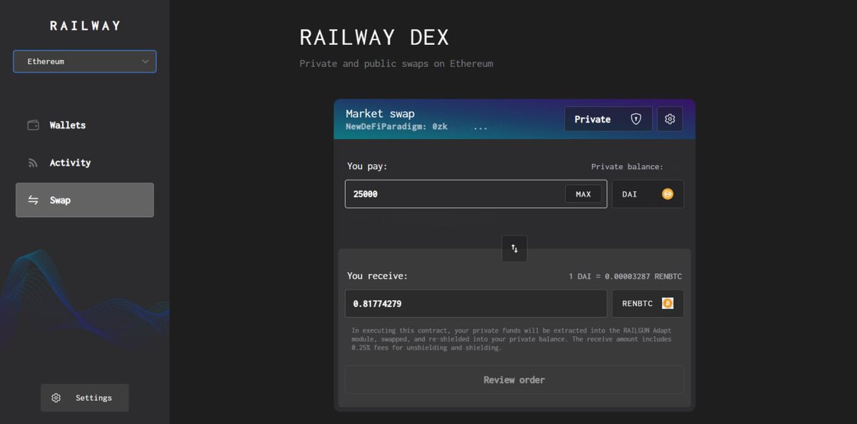 tsu_kareta's tweet photo. At least one privacy protocol is shipping DeFi interactions today... 

Go to https://t.co/yHiVUyelUy to do private swaps on #Ethereum @0xPolygon @BNBCHAIN 

@railgun_project #DeFi #PriFi #Privacy $RAIL https://t.co/eF66oleKJI