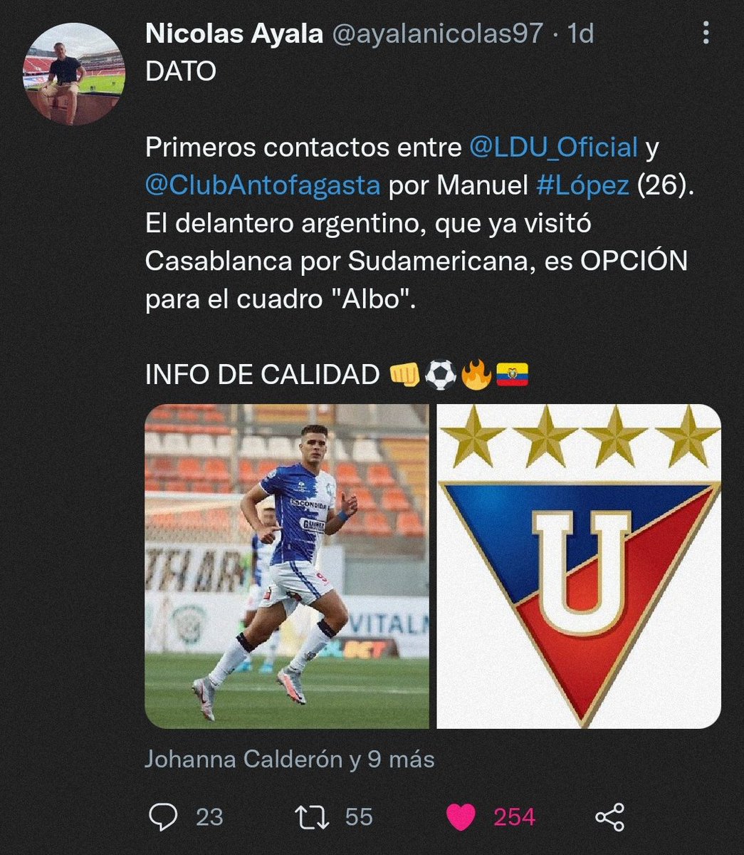 LDUNEWS's tweet photo. 🎙️Gente, un pequeño resúmen de novedades de @LDU_Oficial:
*️⃣Delanteros Manuel López y Sebastián Sosa han sido sondeados por #LDU pero la prioridad sigue siendo otro jugador que no se ha filtrado todavía. Lo de López es complicado por su equipo actual no lo quiere dejar ir https://t.co/5zfWJ2gRvV