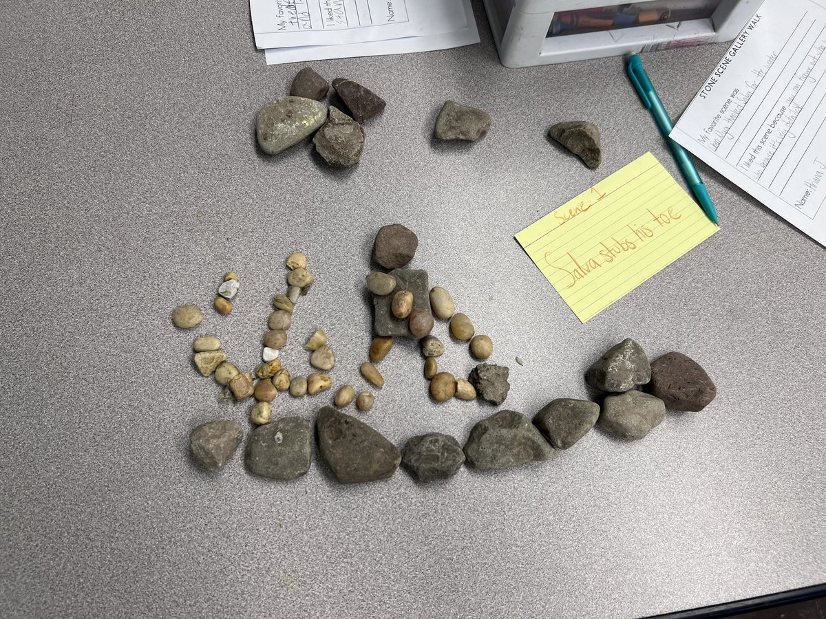 Lisa_Dorofy's tweet photo. Creating stone scenes is a new favorite activity!  The creativity is outstanding!  @LindaSuePark check out these creations representing pivotal moments in Salva and Nya’s stories. https://t.co/Jx3bB7zQkK
