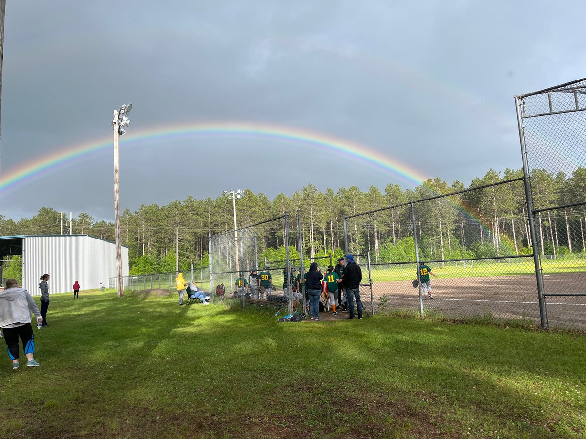 What a way to start baseball tonight!  A rainbow right over our team while we played in our home field. U13.