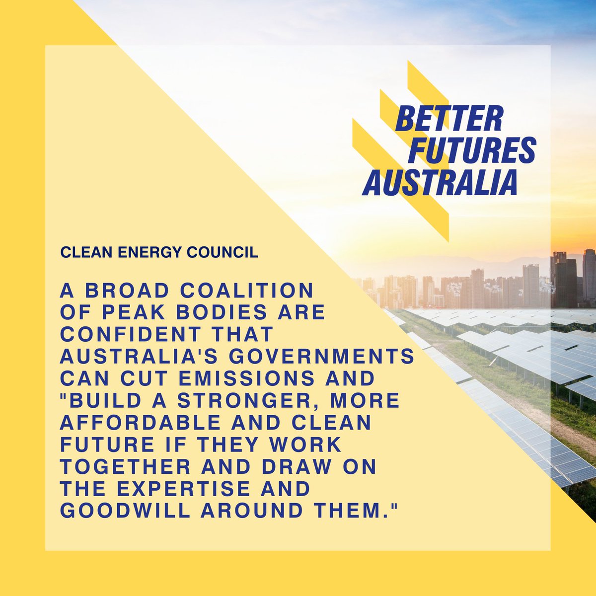 BetterFuturesAU's tweet photo. 29 peak bodies released a joint statement urging the federal government to set long-term goals to moderate energy prices. Read the full statement here: https://t.co/Dr0LyfZWU7 #renewablerecovery #fuelswitching #betterfuturesaus https://t.co/4P7MifonIS
