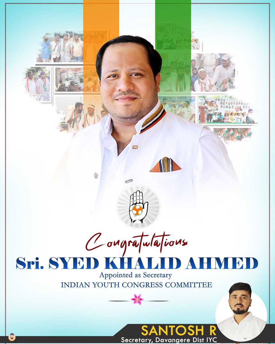 Iyc_Dvg_South's tweet photo. Congratulations to Sri Syed Khalid Ahmed Appointed as National Secretary,  Indian Youth Congress Committee...💐 https://t.co/AeAcYU2zIA