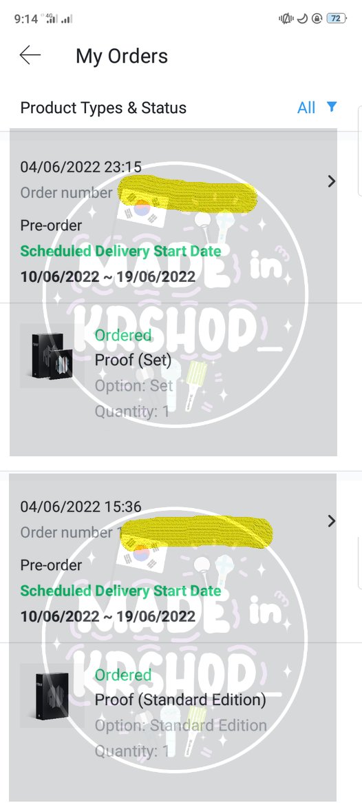 MADEINKRSHOP_'s tweet photo. ✧*:・゚✧ ꒰#MADEINKRPROOF꒱꒰#MADEINKRUPDATE꒱♡ ✧・゚: *✧
꒰ PROOF OF SECURED ORDER ꒱ last june 4, 2022
Hello, i secured the following merch:
➼ 1 BTS PROOF SET
➼ 1 BTS PROOF STANDARD ED https://t.co/gpR6J2RZDc