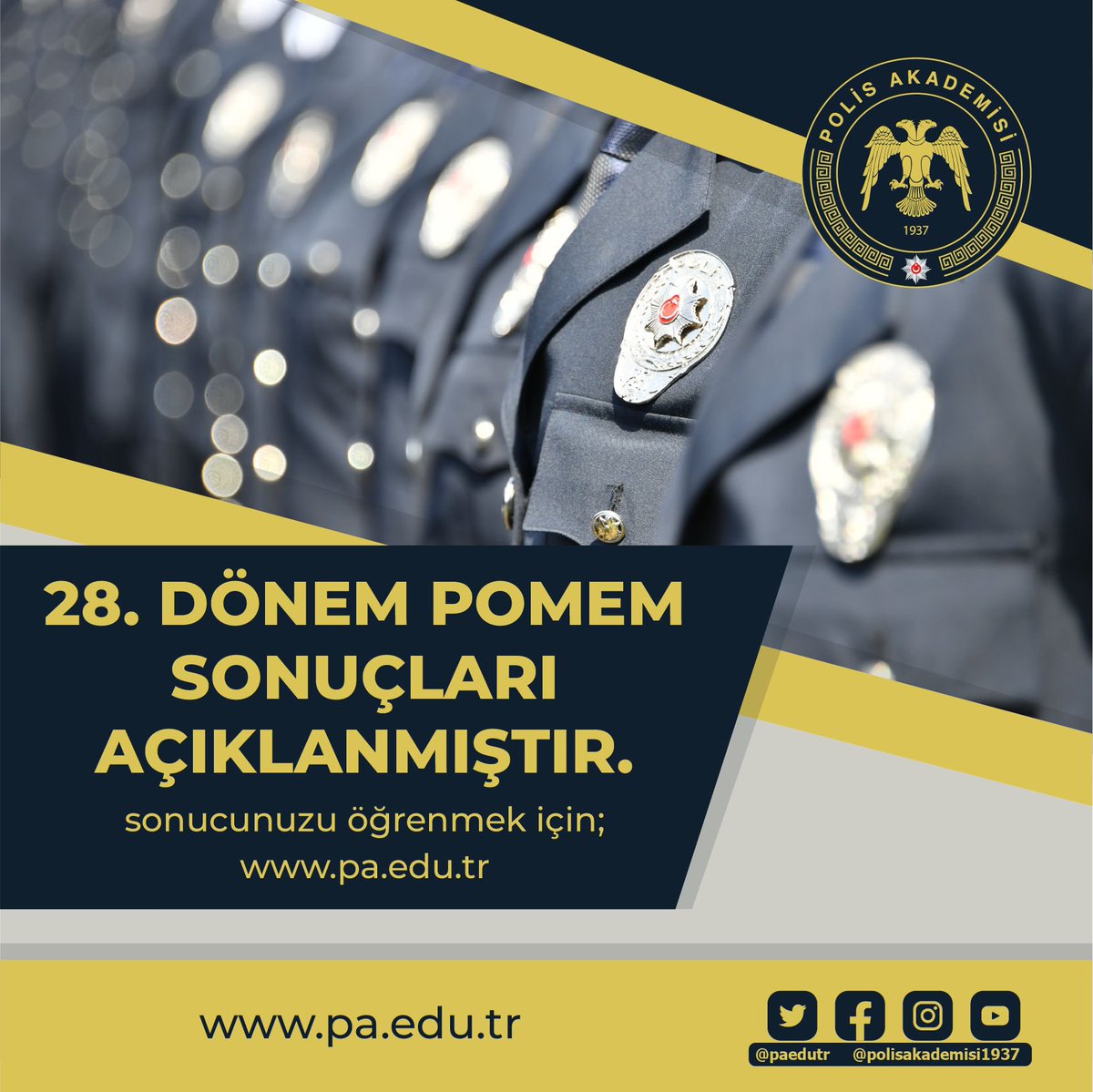 28. Dönem POMEM Giriş Sınavı sonuçları açıklanmıştır.

💻Sonucunuzu öğrenmek ve ayrıntılı bilgi için; 
pa.edu.tr