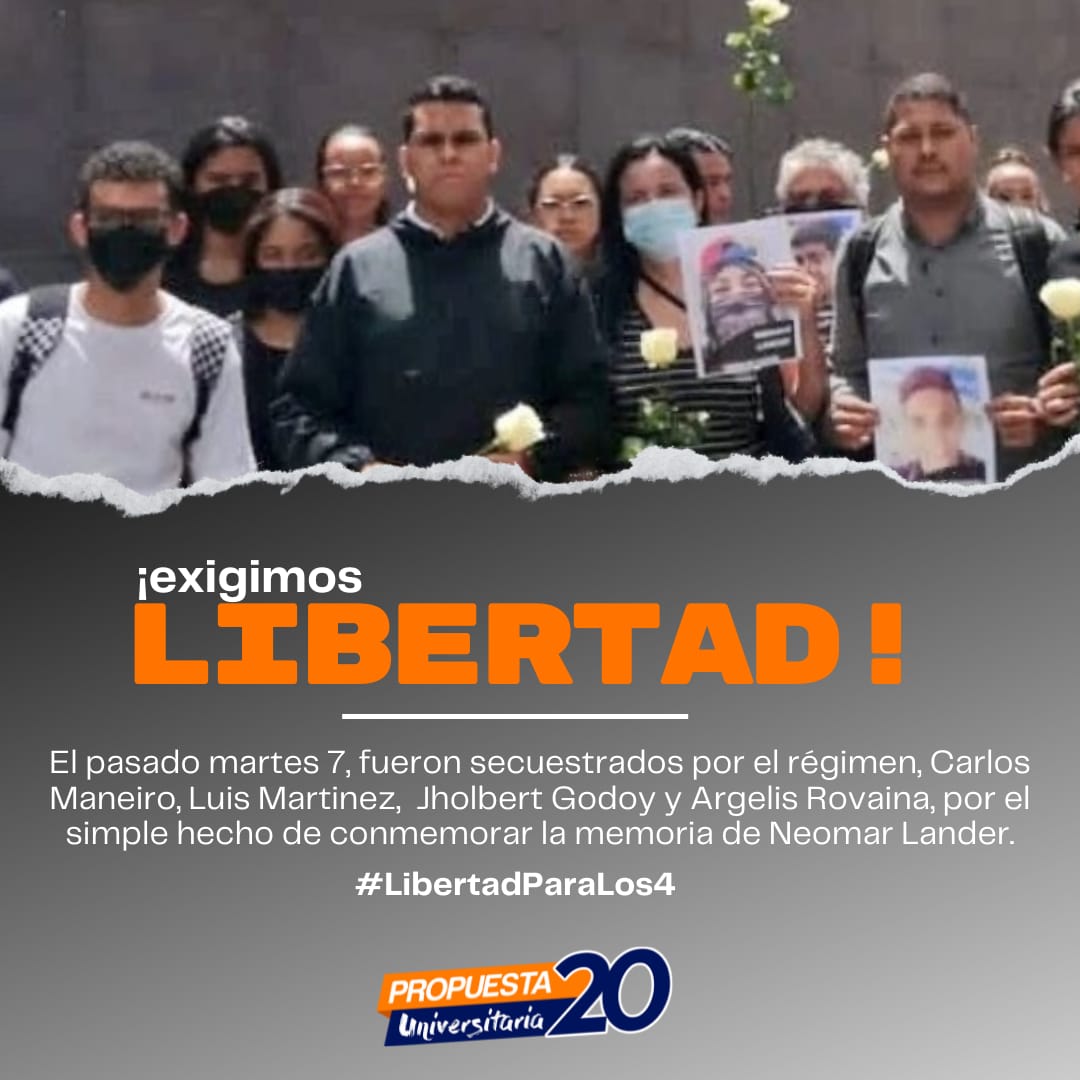 SamyCoquiesR's tweet photo. Estos Jóvenes estudiantes son mis Hermanos y a su vez inocentes de lo que hoy el régimen los quiere culpar. 

Una vez más el régimen monta un circo porque le teme al pensamiento libre y la  gallardía de los Jóvenes y Estudiantes. 

#LiberenALos4deVP https://t.co/5B5U5vts8H