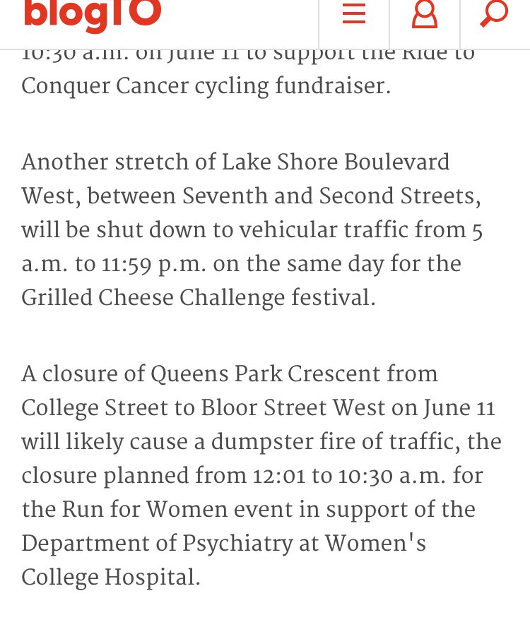 .⁦<a href="/blogTO/">blogTO</a>⁩ are you sure "a dumpster fire of traffic" is how you want to report on a fundraiser for women's mental health?? 

Surely, opening roads to activities that raise $ &amp; awareness for causes like cancer &amp; mental health can be reported in a less incendiary way...