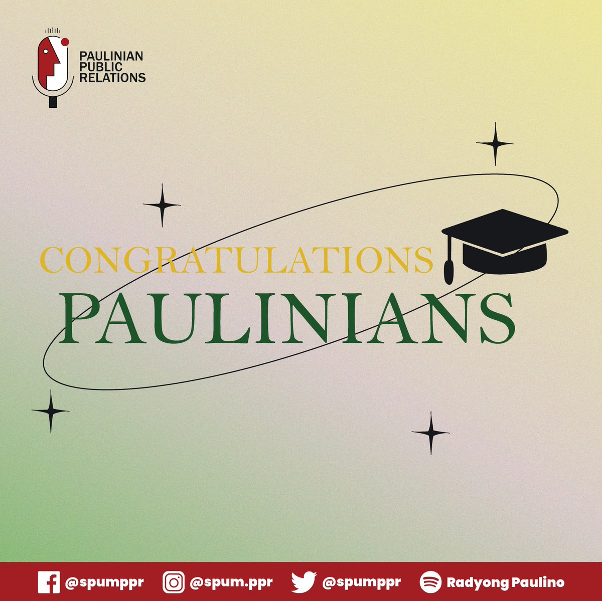 spumppr's tweet photo. Congratulations to all the Paulinian Graduates! ๐โจ
We, the Paulinian Public Relations community, are truly proud of your achievement and we wish you continued success in your future endeavors! ๐
Soar high, Graduates! ๐ฉโ๐๐จโ๐
#PPRintheNewNormal
#GraduationDay https://t.co/4Cn98vqZ5W